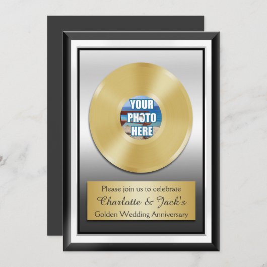 黄金50周年記念パーソナライズされた金ゴールド記録 招待状 (正面/裏面)