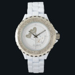 黄金50周年記念結婚風船の夫・和 腕時計<br><div class="desc">50パーソナライズされた周年結婚のホワイトウォッチと金ゴールドハートバルーン。50年の結婚後の夫与えの妻への美しい贈り物。カップルの名前と記念日の両方を必要に応じて変更することができる。マッチングカードもかわいらしこモダンとエレガントデザイン。</div>