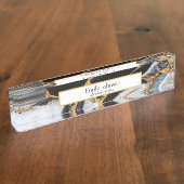 黄金,白と黒の大理石 デスクネームプレート (側面)