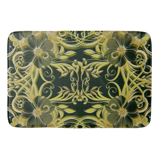 黄金，花，ファンタジーエレガント，模様，繊細 バスマット (正面)