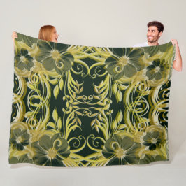 黄金，花，ファンタジーエレガント，模様，繊細 フリースブランケット