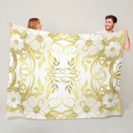 黄金，花，ファンタジーエレガント，模様，繊細 フリースブランケット