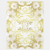 黄金，花，ファンタジーエレガント，模様，繊細 フリースブランケット (正面)