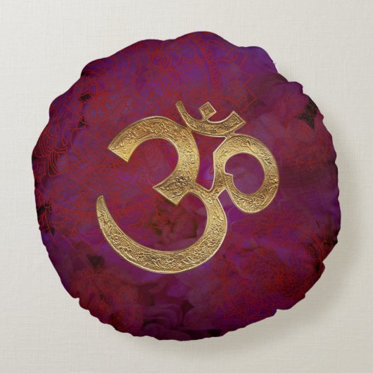 黄銅omの紫色の円形の枕ヨガの黙想インド ラウンドクッション (裏面)