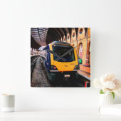 黄青の列車はヨーク駅 スクエア壁時計 (ホーム)