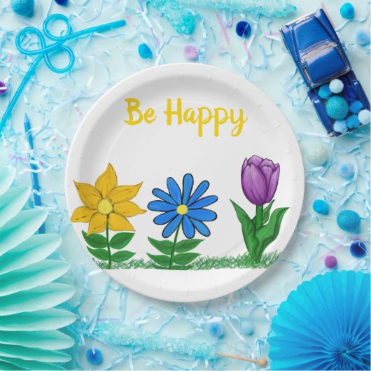 黄青紫色の庭の花 ペーパープレート (パーティー)