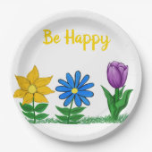 黄青紫色の庭の花 ペーパープレート (正面)