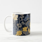 黄魅力的色と青のフローラレース効果 コーヒーマグカップ (左)
