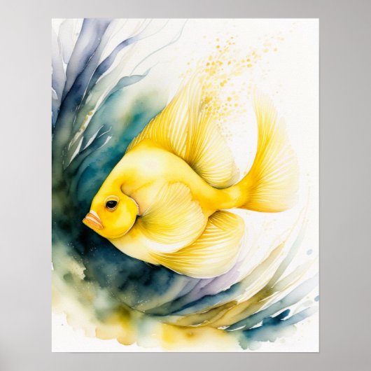 黄魚絵を描の水色 ポスター (正面)