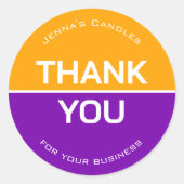 黄鮮やか紫色の会社名ありがとう ラウンドシール (正面)