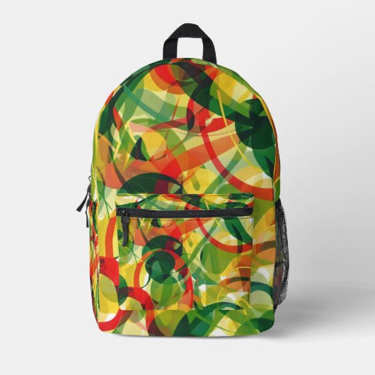 黄鮮やか緑抽象芸術アーモダントスタイル プリントバックパック (正面)