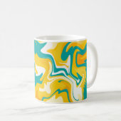 黄鮮やか色とターコイズの抽象芸術波 コーヒーマグカップ (正面右)