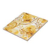 黄鮮やか色と金ゴールド水色フローラ タイル (側面)