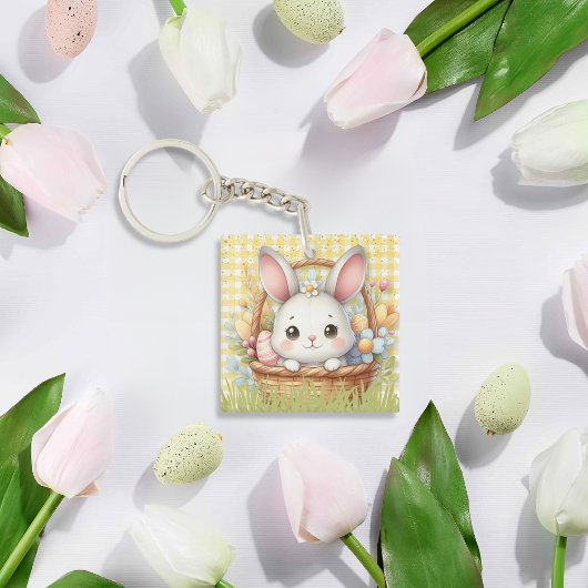 黄鮮やか色の背景のハッピーイースター キーホルダー