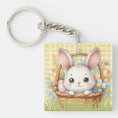 黄鮮やか色の背景のハッピーイースター キーホルダー (正面)