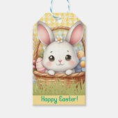 黄鮮やか色の背景のハッピーイースター ギフトタグ (正面)