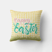 黄鮮やか色の背景のハッピーイースター クッション (裏面)