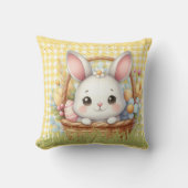 黄鮮やか色の背景のハッピーイースター クッション (正面)