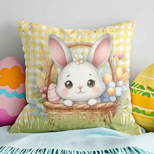 黄鮮やか色の背景のハッピーイースター クッション