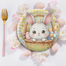 黄鮮やか色の背景のハッピーイースター ペーパープレート