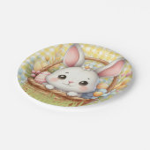 黄鮮やか色の背景のハッピーイースター ペーパープレート (アングル)