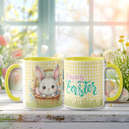黄鮮やか色の背景のハッピーイースター マグカップ