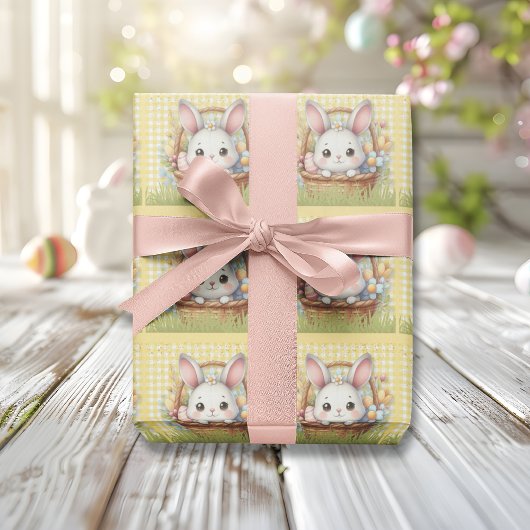 黄鮮やか色の背景のハッピーイースター ラッピングペーパー