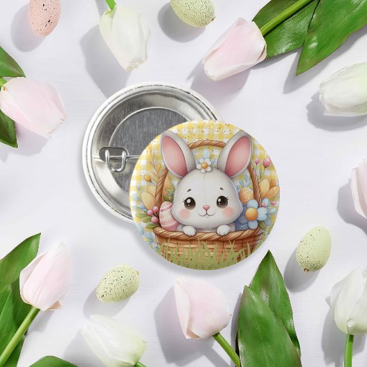 黄鮮やか色の背景のハッピーイースター 缶バッジ