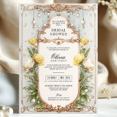黄鮮やか色フローラヴィンテージ金ゴールドブライダルシャワー 招待状