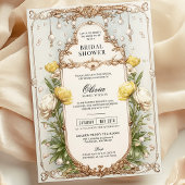 黄鮮やか色フローラヴィンテージ金ゴールドブライダルシャワー 招待状
