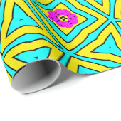 黄鮮やか色、ピンク、ターコイズ幾何学的フローラ ラッピングペーパー (ロールコーナー)