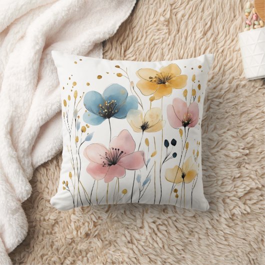 黄鮮やか色、青、ピンク色の水色フローラ クッション (ブランケット)