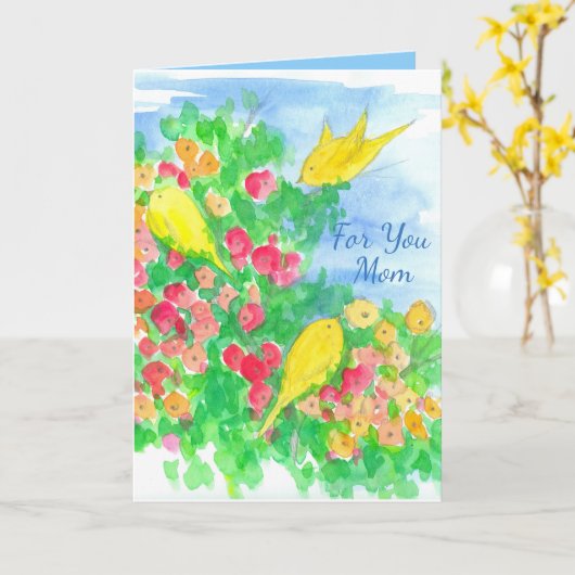 黄鳥水彩花母の日 カード (黄色い花)