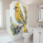 黄鳥絵画の水色 シャワーカーテン (インサイチュ)