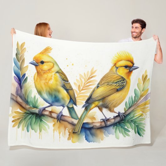 黄鳥絵画の水色 フリースブランケット (インサイチュ)