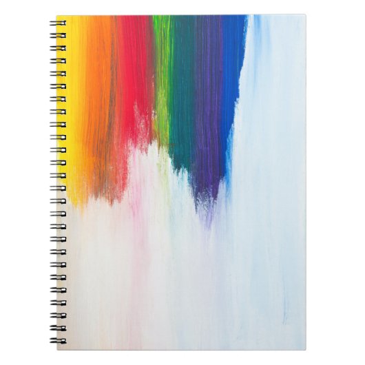 黄、オレンジ、赤、緑、青の抽象芸術痛 ノートブック (正面)