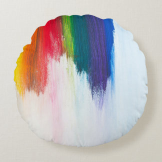 黄、オレンジ、赤、緑、青の抽象芸術痛 ラウンドクッション