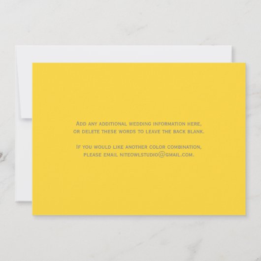 黄、灰色、白のフローラ結婚式招待状 招待状 (裏面)