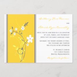 黄、灰色、白のフローラ結婚式招待状 招待状