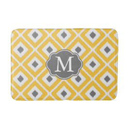 黄、灰色、白イカットひし形 バスマット