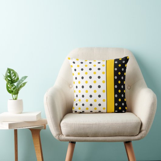 黄、灰色、白黒水玉模様 モダン クッション (椅子)