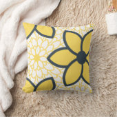 黄、白、木炭のモダンフローラ クッション (ブランケット)