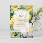 黄、白、緑のフローラ結婚モノグラム 招待状 (スタンド正面)