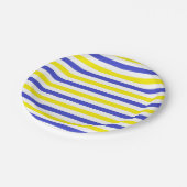 黄、白、青の各ストライプ色 ペーパープレート (アングル)