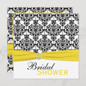 黄、白、黒ダマスクブライダルシャワー招待状 招待状 (正面/裏面)