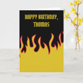 黄、赤、および黒の炎のメッセージカスタム カード (黄色い花)