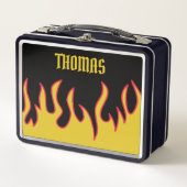 黄、赤、黒の炎パーソナライズされた メタルランチボックス (正面)