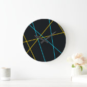 黄、青、カッコいいトレンディー、都市、線モダン ラージ壁時計 (ホーム)