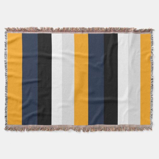 黄、青、白、黒の各ストライプ色 スローブランケット (正面)