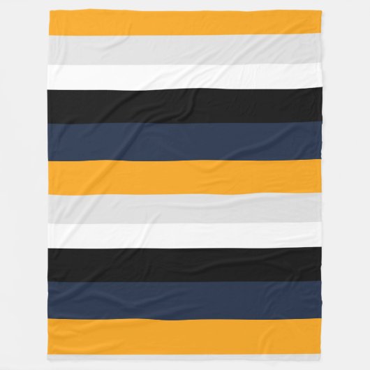 黄、青、白、黒の各ストライプ色 フリースブランケット (正面)